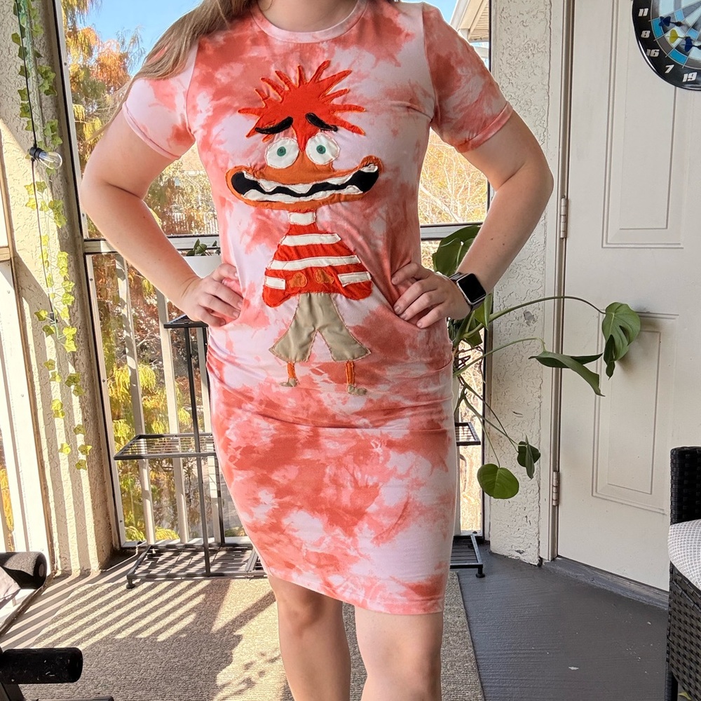 Upcycled & Handcrafted Tie-Dye Cartoon Character Dress